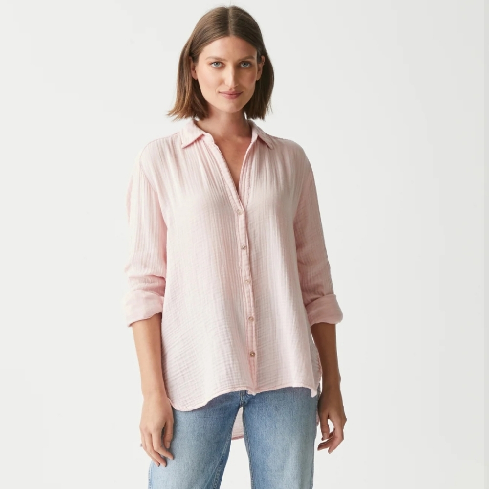 Michael Stars Light Pink Button-Front Gauze Shirt